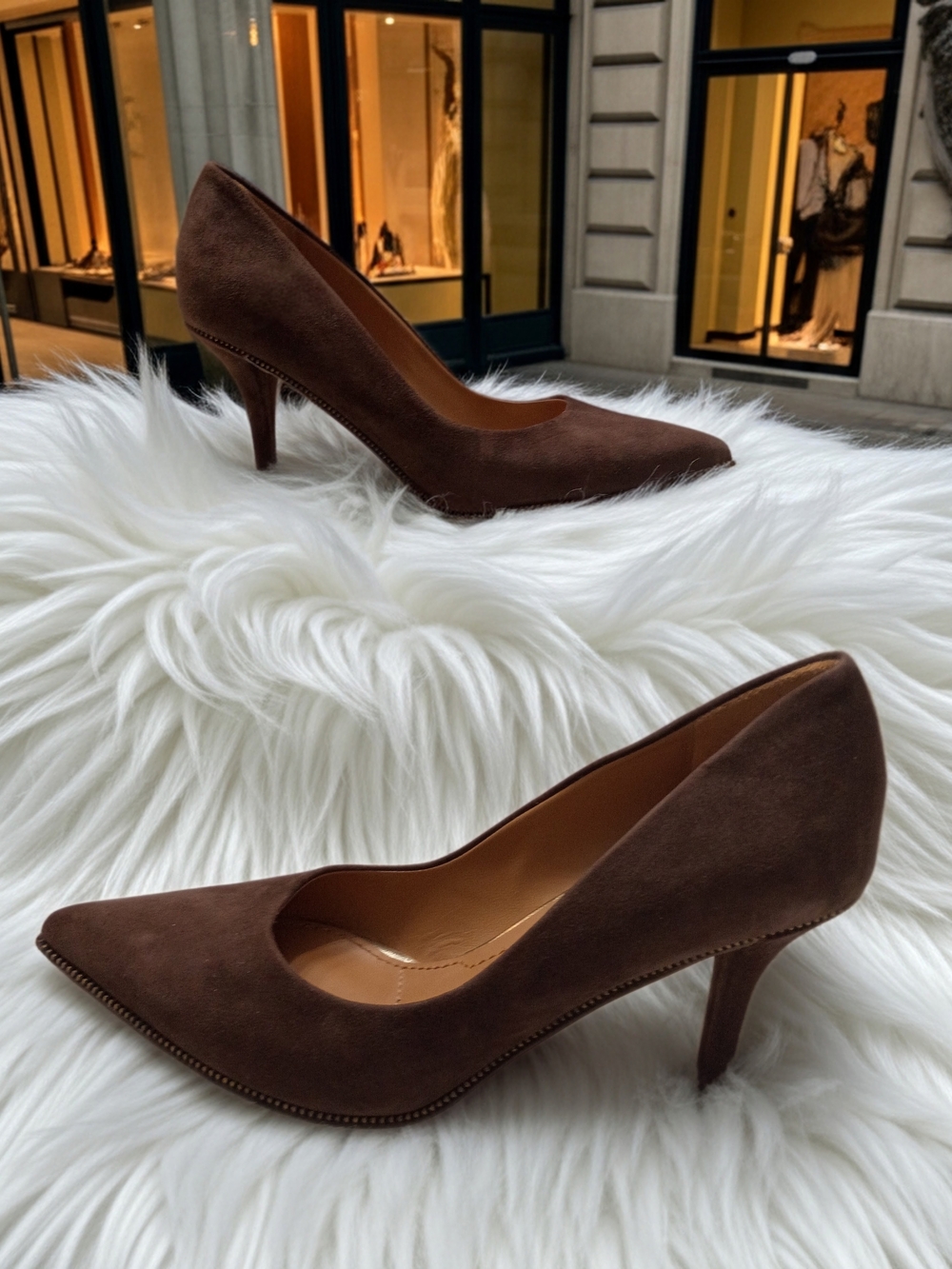 Givenchy Brown Suede Pointed-Toe Mid-Heel Pumps With Beaded Details EU 36